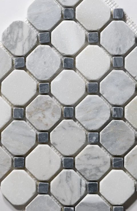 Antique Carrara / Bardiglio Octagon Mosaic Marble Tile
