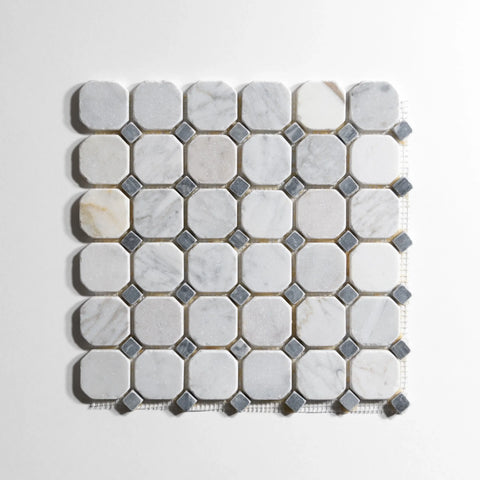 Antique Carrara / Bardiglio Octagon Mosaic Marble Tile