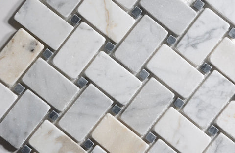 Antique Carrara Tumbled Basketweave Mosaic Marble Tile