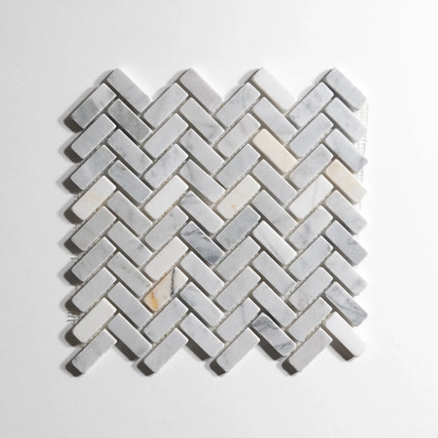 Antique Carrara Mini Herringbone Marble Tile