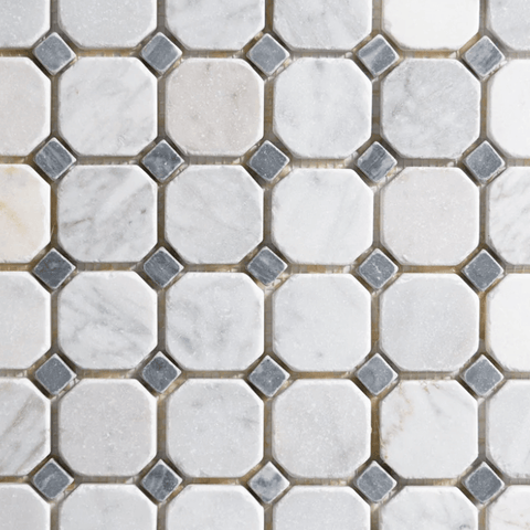 Antique Carrara / Bardiglio Octagon Mosaic Marble Tile