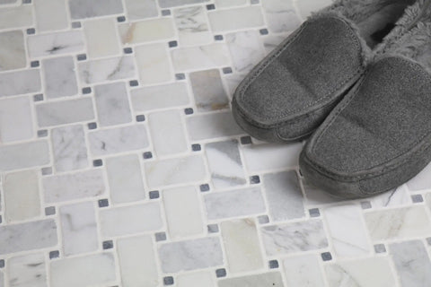 Antique Carrara Tumbled Basketweave Mosaic Marble Tile