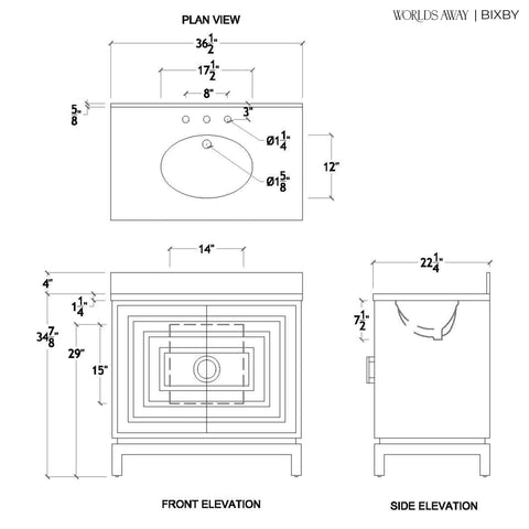 Worlds Away Contemporary Matte Bathroom Vanity with Marble Top