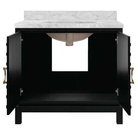 Worlds Away Contemporary Matte Bathroom Vanity with Marble Top