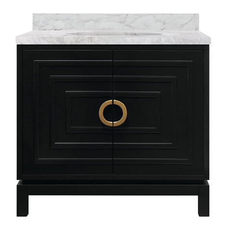 Worlds Away Contemporary Matte Bathroom Vanity with Marble Top