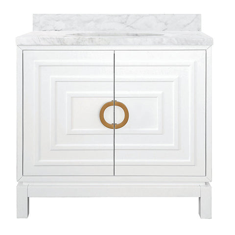 Worlds Away Contemporary Matte Bathroom Vanity with Marble Top