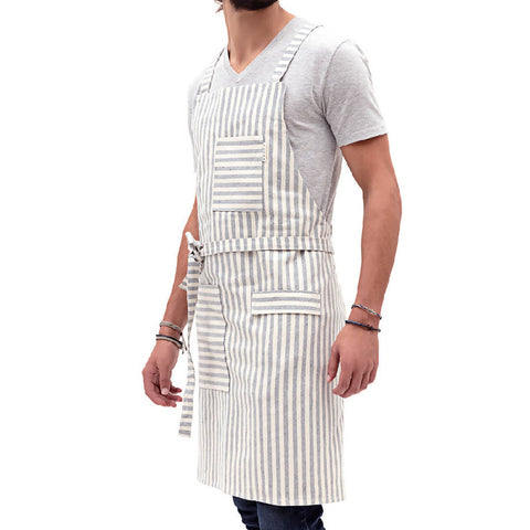 Pinafore Stripe Apron with Crossback and Patch Pockets