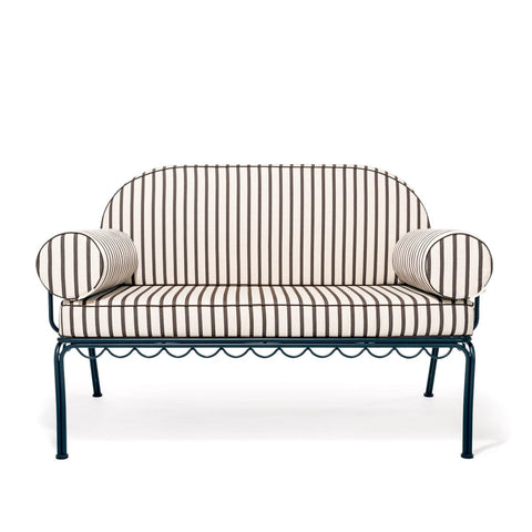 The Al Fresco Love Seat in Monaco Black Stripe | Vintage Black Frame