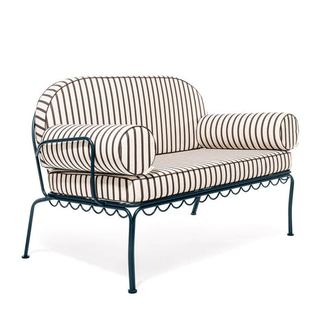 The Al Fresco Love Seat in Monaco Black Stripe | Vintage Black Frame