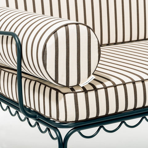 The Al Fresco Love Seat in Monaco Black Stripe | Vintage Black Frame