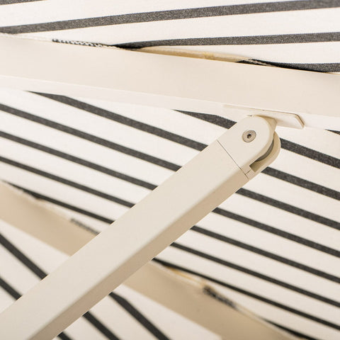 The Resort Market Umbrella in Monaco Black Stripe | 10' Antique White Frame