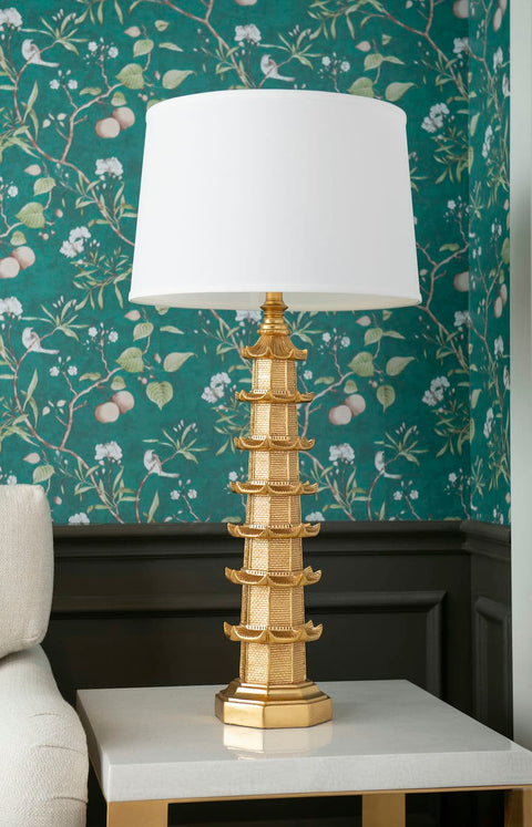 Brighton Column Accent Table Lamp with Carving Asian Style