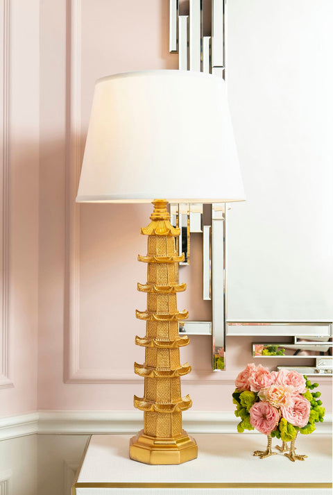 Brighton Column Accent Table Lamp with Carving Asian Style