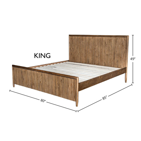 LH Imports Rustic Britanica Slat Panel Bed with Headboard - Queen - Queen - King