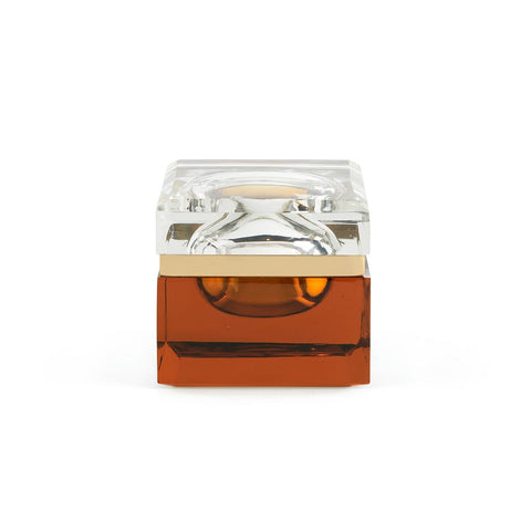 Decorating Essentials Art Deco Glass Cube with Gold Trim Decorative Box