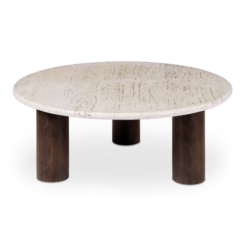Landon Minimalist Round Travertine Coffee Table