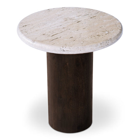 Landon Modern Drum Accent Table with Travertine Round Top