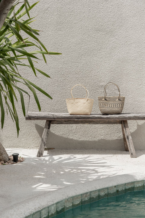 Handmade Geometric Basket Bag with Pocket