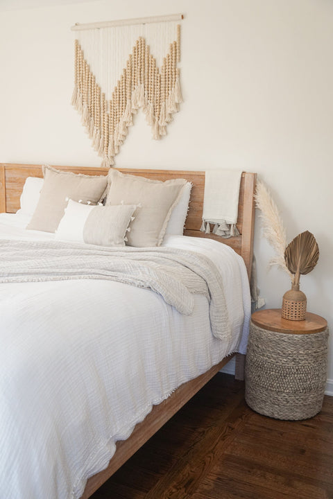 Anaya Monochromatic Bohemian Lumbar Throw Pillow with Tassels - 12 x 20 - 20 x 20