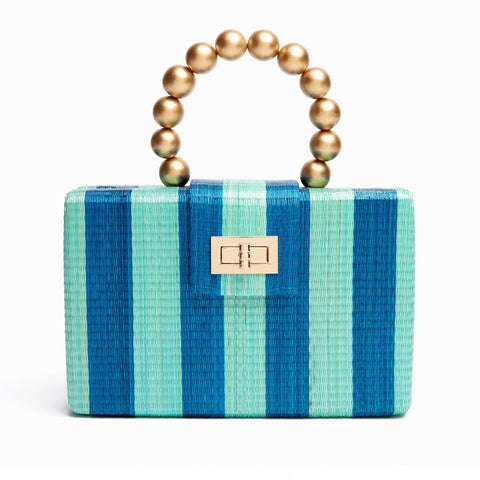 Beach Handmade Stripe Raffia Clutch with Turn Lock