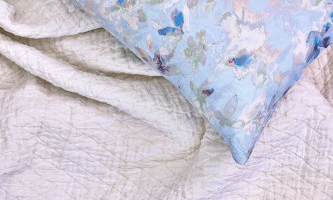 Organic Scandinavian Geometric Stitched Linen Coverlet