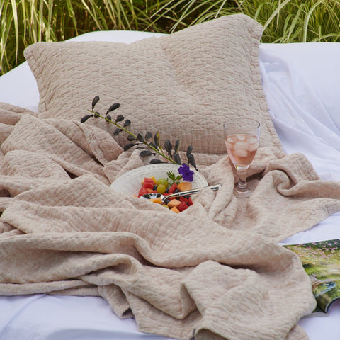 Organic Scandinavian Geometric Stitched Linen Coverlet