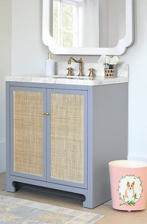 Worlds Away Coastal Matte Bathroom Vanity with Marble Top