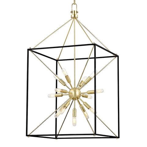 Glendale Mid Century Lantern Chandelier in Aged Brass