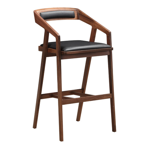 Padma Timeless Minimalist Mid Century Walnut Padded Bar Stool