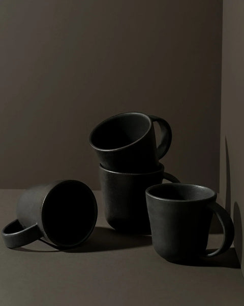 Powered by People Everyday Minimalist Matte Black Stoneware Mug - Set of 4
