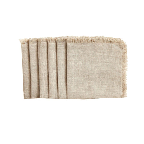 The Lifestyle Lab Classic Cocktail Napkin in Solid Beige with Frayed Edge - Set of 6