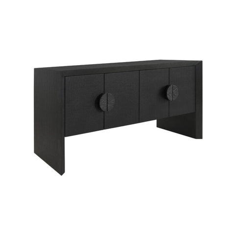 Contemporary Grasscloth Buffet Cabinet with Knob Handles