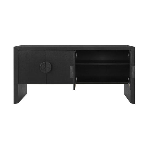 Contemporary Grasscloth Buffet Cabinet with Knob Handles