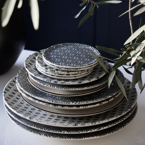 Decorated Geometric Matte Stoneware Plate Set