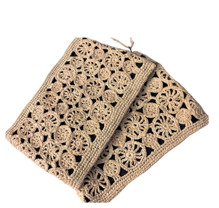 Casual Geometric Handmade Raffia Pouch with Zipper Closure