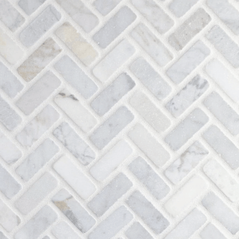 Antique Carrara Mini Herringbone Marble Tile