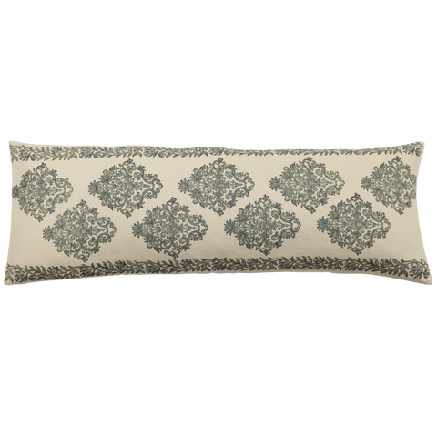 Filling Spaces Artful Traditionalist Handcrafted Lumbar Pillow with Embroidery - 14 x 20 - 14 x 40