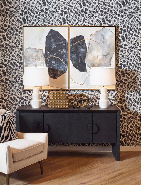 Contemporary Grasscloth Buffet Cabinet with Knob Handles