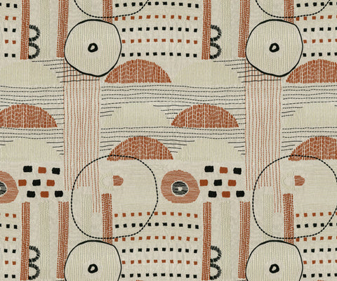 Geometric Linen Fabric with Embroidery - 149cm