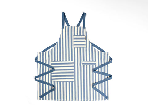 Bib Stripe Apron with Adjustable Crossback and Deep Pockets