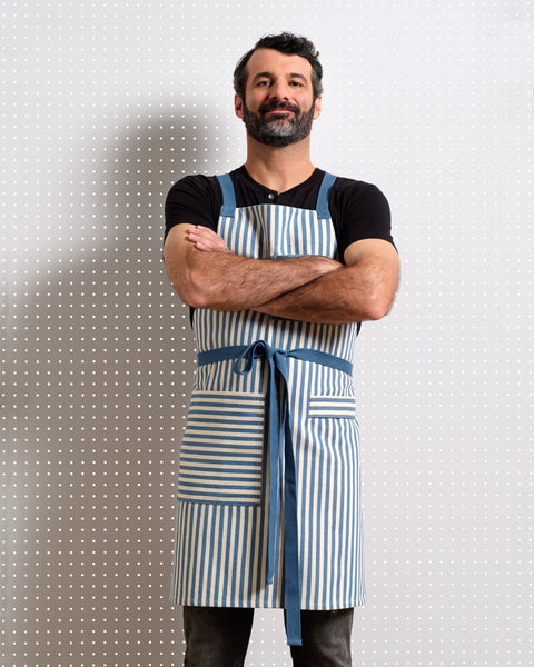 Bib Stripe Apron with Adjustable Crossback and Deep Pockets