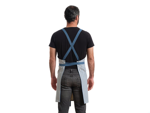 Bib Stripe Apron with Adjustable Crossback and Deep Pockets