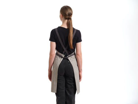 Bib Stripe Apron with Adjustable Crossback and Deep Pockets