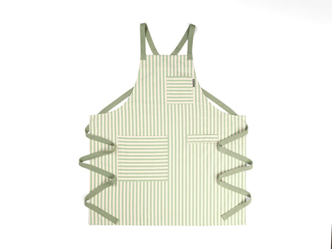 Bib Stripe Apron with Adjustable Crossback and Deep Pockets