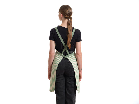 Bib Stripe Apron with Adjustable Crossback and Deep Pockets