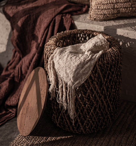 Space Saving Bohemian Drum Center Table Accent Table