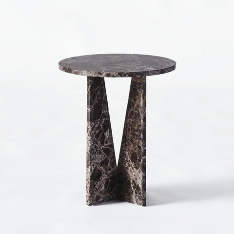 Modern Minimalist Handcrafted Marble Round Accent Table