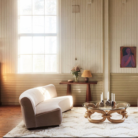 Soft Scandinavian Mid Century Curved Asymmetrical Standard Sofa