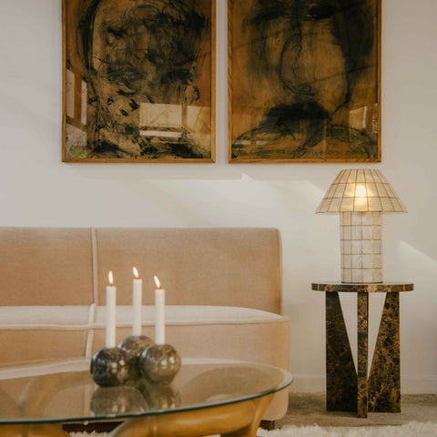 Modern Minimalist Handcrafted Marble Round Accent Table