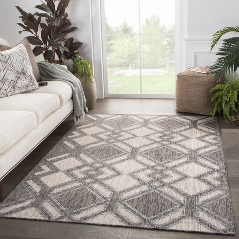 Contemporary Geometric Area Rug in Black and Ivory - Rectangle